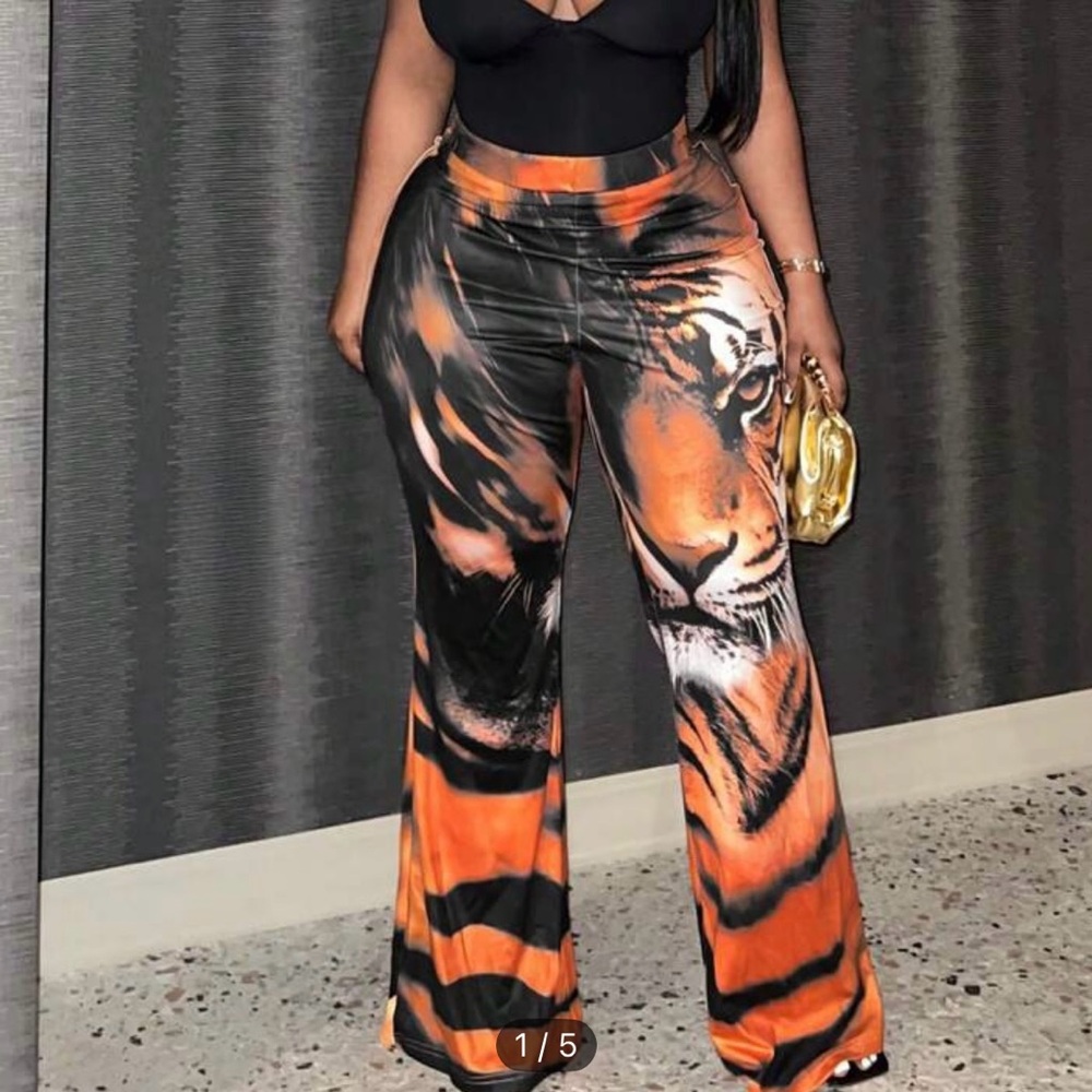 Women's Tiger Print Wide-Leg Pants